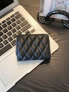 Elegant Minimalist Style Quilted PU Leather Multi-Card Wallet, Large Capacity Trifold Short Ladies Wallet, Suitable For Women's Daily Commutes, Shopping, Outings, Gatherings, Gifts For Girlfriends, Events, Birthdays, Office Workers & Travel - Black - View 5