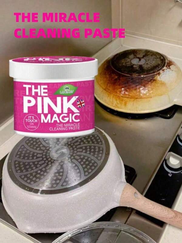 Pasta de limpeza de aço inoxidável, creme de limpeza de manchas de óleo Pink Magic, fogão, fogão a gás, coifa, limpador de panelas e frigideiras, ferramentas mágicas para remoção de ferrugem na cozinha, creme de limpeza descalcificante, produtos de limpeza para cozinha, ferramentas de limpeza, adequado para banheiros e cozinhas (entrega aleatória, embalagens novas e antigas)