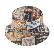 1pc Unisex Retro Geometric Print Reversible Bucket Hat, Party, Hip Hop, Beach, Sunshade