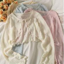 1pc Summer Women Sunscreen Cardigan Ruffle Design Sunscreen Clothing Slim Korean Style Long Sleeve Short Coat