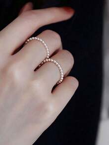 مجموعة خاتمين للنساء قابل للتعديل ذو تصميم مطاطي مزينة باللؤلؤ، إكسسوارات ذات طابع أنيق ومبسط، مناسبة للاستخدام اليومي، هدية مثالية للصديقة/الأخت - أبيض - مشاهدة 6