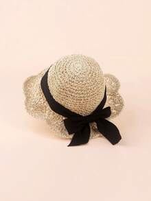 1 件男女通用儿童/幼儿/婴儿针织镂空透气宽边太阳帽，女童夏季草帽，手工纸草帽，适合日常佩戴 - 1PC - 查看 10