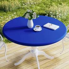1pc Round Milk Silk Tablecloth, Anti-Slip, Polyurethane Machine Woven Tablecloth, Durable Dining Table Protective Woven Cover