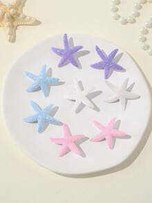 Set de 8 pinzas de estrella de mar de colores para el cabello de niñas, estilo vacacional - Multicolor - Ver 2