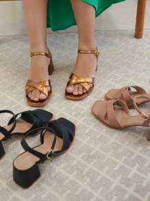 COMFORTABLE CASUAL WOMEN'S BLOCK HEEL SANDAL - 黑色 - 查看 3