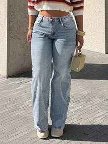 Summer Women's Y2K Pocketed Straight Leg Relaxed Casual Denim Jeans Spring - Light Wash - View 4
