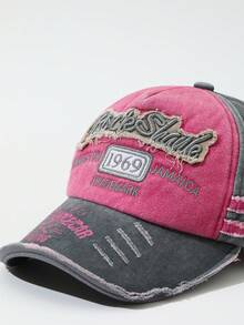 DareSee 一顶复古做旧水洗破洞休闲棒球帽，适合日常出行。街头音乐节、Y2K音乐节、返校季、秋季、圣诞节、冬季圣诞礼物 - 玫紅色 - 查看 5