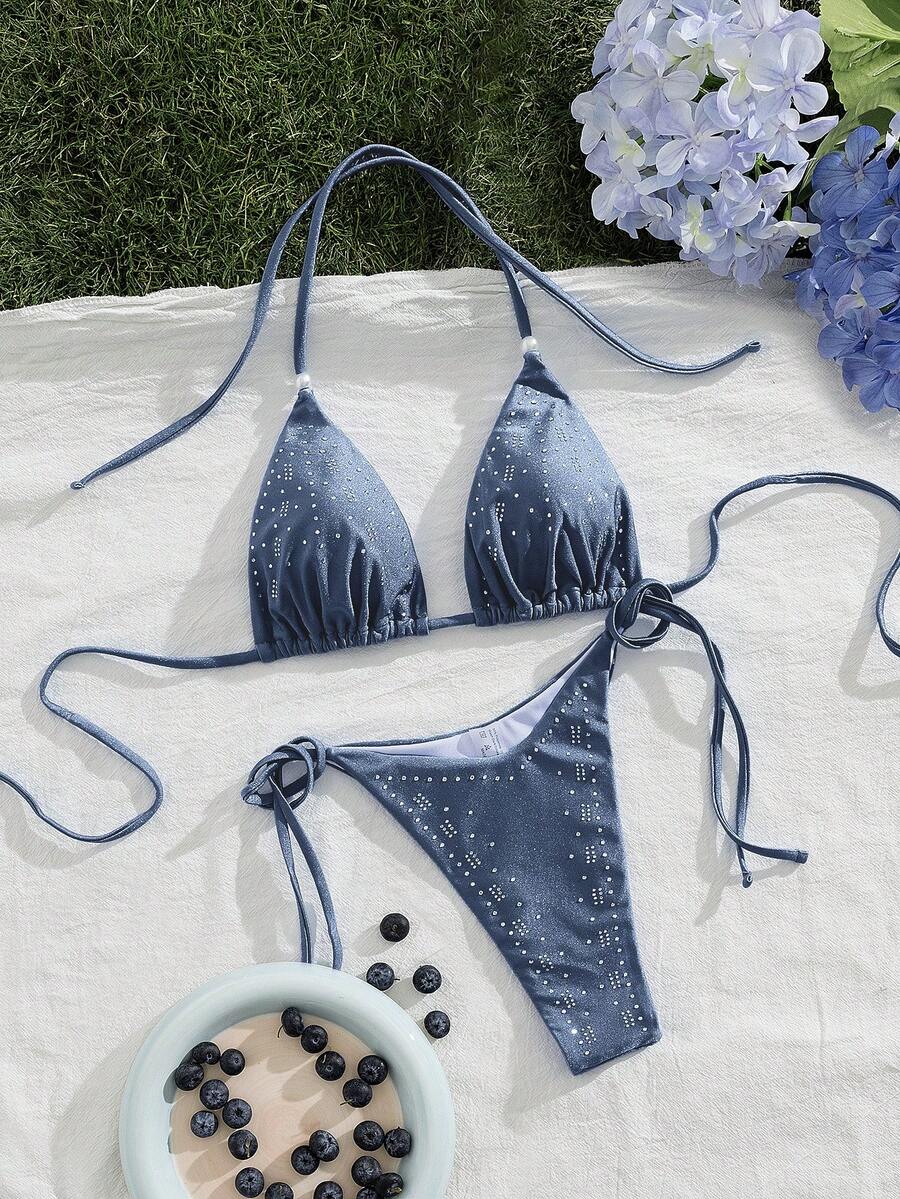 New Arrival European And American Style Sexy Halter Neck Bikini Two-Piece Swimsuit Set For Women - Gray Blue - View 1