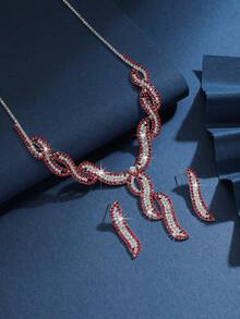 3 件套项链和耳环首饰套装，优雅女士，婚礼和派对配饰 - 彩色 - 查看 3