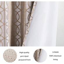 Beige And Black% Blackout Geometric Pattern Curtains, 52 Inch Wide 96 Inches Long 2 Panels, Thermal Insulated Noise Reducing Anti-Rust Grommet Drapes Bedroom Living Room,, Modern Style, Energy-Efficient - 卡其色和銀色 - 查看 5