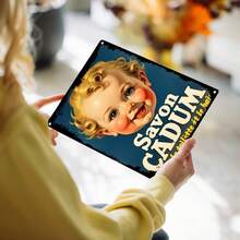 1 件 2D 平面复古 Savon Cadum 金属牌匾，墙壁艺术装饰，适用于大堂、卧室、车库、餐厅、咖啡厅、房间装饰，耐用，易于悬挂 - 随机孔样式 - 彩色 - 查看 6