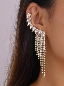 2pcs Women Copper Alloy Arc Tassel Earrings