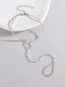 [Beach Accessory] Elegant Bohemian Style Transparent Glass Beaded Toe Chain For Women - Adjustable, All-Season Foot Jewelry Perfect For Daily Wear & Gifting