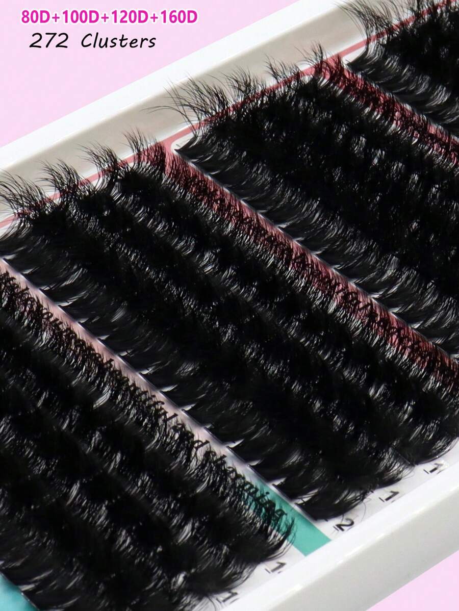 16 Peças Conjunto de Cílios Postiços em Cluster, 296 Peças/272 Peças Bandeja Mista de Cílios Enxertados Segmentados Fofos 80D/100D/120D/160D , Cílios DIY, Comprimentos Variados de 14-20mm