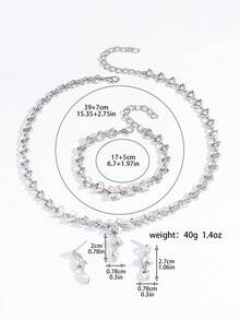 4pcs/Set Bridal Earrings, Leaf & Teardrop Necklace Jewelry Set For Wedding Dress, Party - Multicolor - View 7