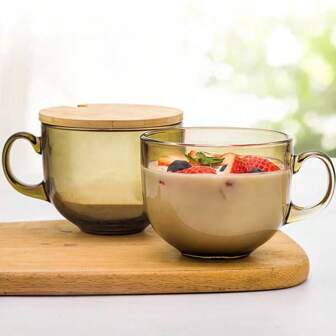 1 Stück 460ml Glastasse mit Griff & Deckel, transparente Glastasse für Milch, Frühstück, Heimgebrauch, geeignet für Haferbrei, Lotosknollenpulver, Getreide, Kaffee & Wasser