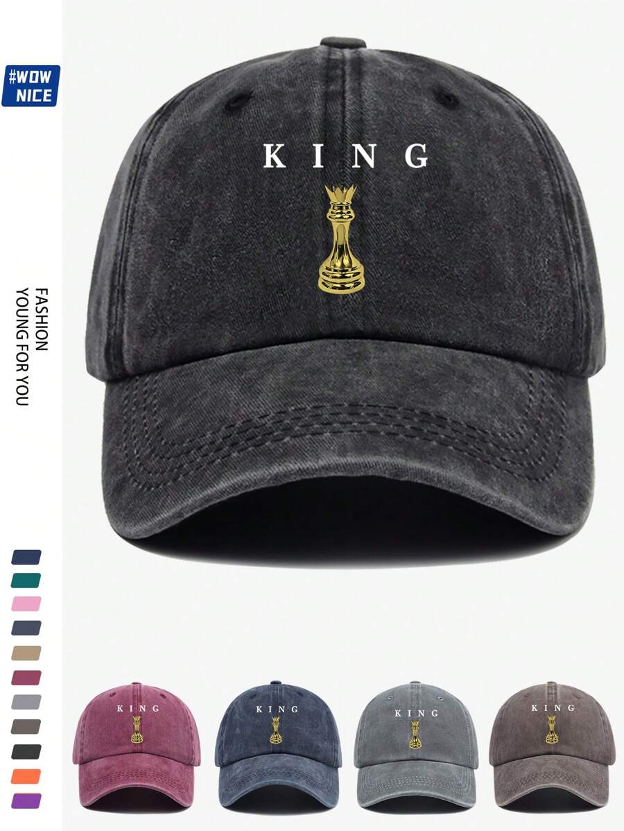 1pc "THE KING Black Chess King Design" Vintage Trucker Cap - Unisex Urban Casual Baseball Hat, Retro Adjustable Breathable Design, Suitable For Men And Women, Comfortable All Seasons, Multiple Colors And Sizes Available (2025 Spring Collection)