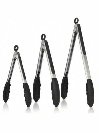 Pinza antiaderente per padella da bistecca, pinze da barbecue in silicone e acciaio inossidabile, pinza per alimenti resistente al calore