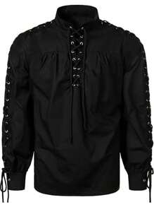 Men Bandage Renaissance Shirts Gothic Pirate Cosplay Costume Tops