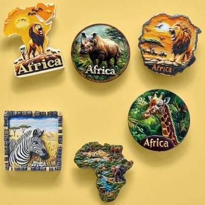 1pc Africa-Themed Refrigerator Magnet With 3D Lion, Zebra, Rhinoceros, Giraffe Designs, High Aesthetic Value, Travel Souvenir & Home Decor Gift