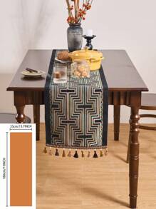 1pc Gold Wavy Striped Jacquard Table Runner, Modern Nordic Style With Tassels, Rectangular Decor For Dining, Coffee, TV Stand, Foyer, Home Decor, Suitable For Holidays, Parties, Birthday, Daily Use