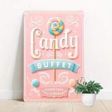 1个2D平面复古糖果自助餐金属标牌，墙面装饰，适用于家居、酒吧、酒馆、咖啡馆、餐厅、糖果店装饰，防水防尘 - 节日装饰的理想之选，随机孔型 - 彩色 - 查看 1