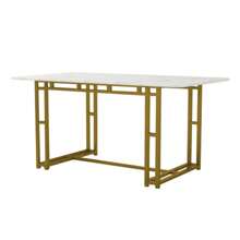 Mesa de comedor moderna de lujo de 120 x 70 cm, rectangular, con estructura de metal y patas doradas, ideal para comedor y sala de estar.
