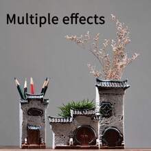 AAMTE Chinese Style Decor Planter, Bamboo & Succulent Ceramic Zen House Home Decoration, Miniature Landscape Plant Pot, No Plants Included, Suitable For New Year, Party, Christmas Gifts, Holiday