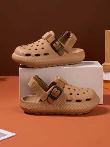 1 Pair Khaki Kids Anti-Slip Sandals, EVA Strap Design For Indoor, Beach, Outdoor Wear, Suitable For Summer