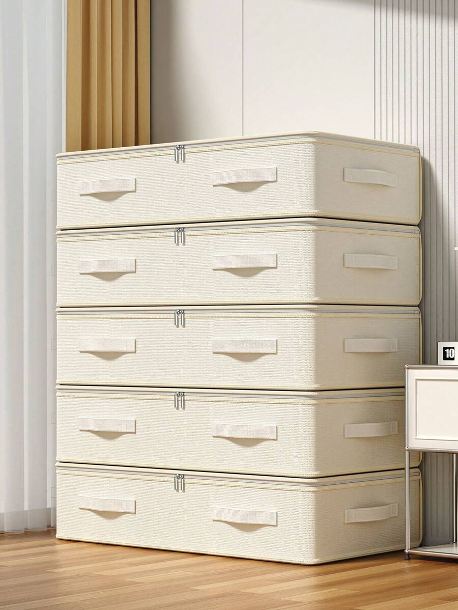 1pc Beige Clothing Storage Bag, Blanket Storage Bag, Clothing Storage Bag, Foldable Storage, Under Bed Storage Bag, Effectively Utilizing Idle Space Under The Bed, Thick Fabric With Zipper Blanket Storage Container Bag With Window And Handle, Suitable For Home Dormitory Storage And Organizing Accessories Bedroom Clothes Storage Organizer Closet Organization And Storage Bag For School School Accessories School Stuff