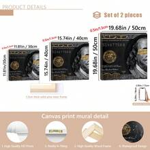 1/2 件套复古美元帆布艺术印刷品 - 现代无框当代抽象墙饰，以黑色背景和金色点缀的本杰明·富兰克林肖像为特色 - 适用于客厅、卧室或走廊，走廊艺术 | 当代美学 | 独特的美元艺术，帆布墙画，海报，墙饰，房间装饰，带框墙饰 - 彩色 - 查看 5