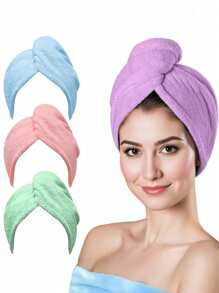 5/1 pieza Toalla de pelo de secado rápido para mujeres - Gorro de ducha de felpa de coral absorbente, usado para secar y envolver el cabello - Accesorios de baño, color aleatorio