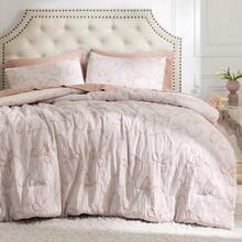 Luxurious Tufted Boho Comforter Set Queen Size - Premium Beige Bedding Ensemble With 3-Piece Shabby Chic Embroidery, Ideal Gifts For Women, Soft Jacquard Queen Comforter For All Seasons - 23 - 粉紅色 - 蝴蝶結狀 - 查看 1