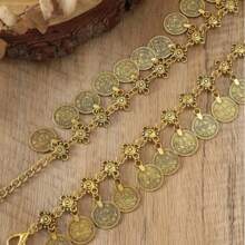 1 pièce Chaîne de taille en métal décoré de motifs floraux rétro et uniques avec usure, ceinture de taille polyvalente de style bohème avec pièces et franges, convient pour le port quotidien, les fêtes et les événements des femmes