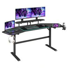 Techni Sport TS911D Gaming Desk With Shelves And Accessory Holder Black - Black1 - View 2