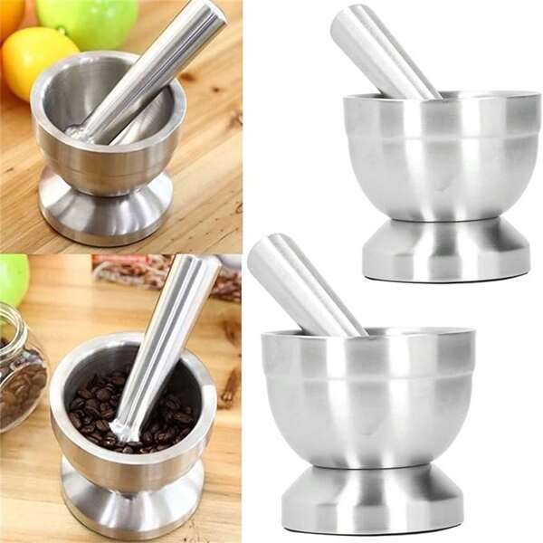 1PC Stainless Steel Mortar And Pestle Set Sturdy And Durable Pounding Pot Food Grinder For Kitchen Utility Tools