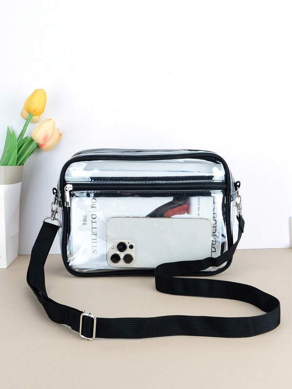 1pc Clear PVC Crossbody Bags For Women, Waterproof Transparent Travel Beach Bag For Outdoor, Concert, Summer Ladies Handbags Square Shoulder Bag For Cosmetic, With Adjusted Strap, Smooth Zipper, Perfect For Gift, Commute, Vacation