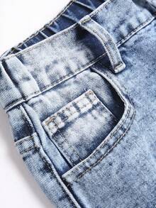 Boys' Fashionable Denim Shorts With Elastic Waistband And Distressed Design, Suitable For Summer Outdoor Activities - Medium Wash - View 4