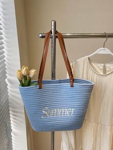 Women's Straw Shoulder Tote Bag, Large Capacity, Lightweight - Multicolor - View 12