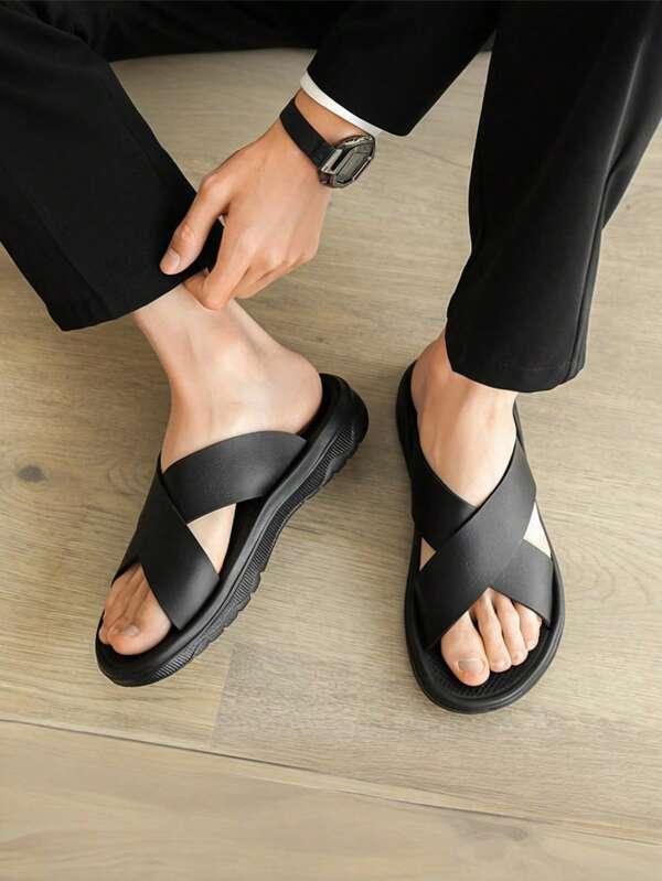 Heren zomer buitenpantoffels 2025, antislip zachte leren sandalen met zachte zool, instapslippers voor op het strand