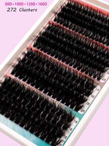 16 Peças Conjunto de Cílios Postiços em Cluster, 296 Peças/272 Peças Bandeja Mista de Cílios Enxertados Segmentados Fofos 80D/100D/120D/160D , Cílios DIY, Comprimentos Variados de 14-20mm
