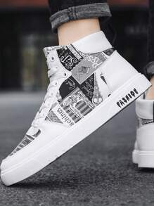 Herren High-Top Sneaker mit grafischem Muster und Schnürsenkeln, vielseitig einsetzbar für Lässig und Outdoor, geeignet für alle Jahreszeiten