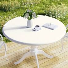 1pc Round Milk Silk Tablecloth, Anti-Slip, Polyurethane Machine Woven Tablecloth, Durable Dining Table Protective Woven Cover