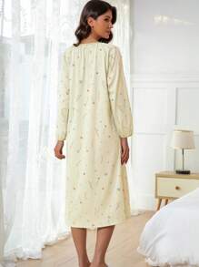 1 pieza Camisón de mujer sencillo y casual, holgado, de manga larga, ropa de casa, pijama bata, adecuado para usar en casa en primavera/otoño, vacaciones