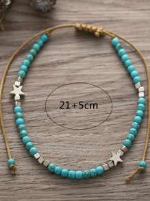 1 pièce Style bohème de plage Bracelet de cheville avec étoile de mer et pierres de turquoise, convient pour le port quotidien des femmes