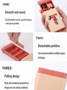 6 Grids Pills Organizer Travel Mini Pill Box For Tablet Moisture-Proof Medicine And Vitamins Container Dispenser Organizer Travel Home Camping Outdoor Hiking Hunting Medicines Fashion 26 Initial Letter Pill Case Pills Container First Aid Kit Medical Bag Travel Accessories Dorm Essentials, Portable Accessories Storage - Pink - View 3