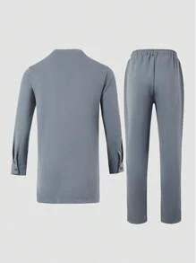 2 peças Conjunto Dashiki Cinza Masculino, Estilo Minimalista, Colarinho Bordado, Manga Longa, Calça de Cintura Elástica, Roupa Africana, Camisa e Calça Casual Masculina, Novo 1 Conjunto para Todas as Estações, Adequado para Casamento, Festa, Encontro, Uso Diário