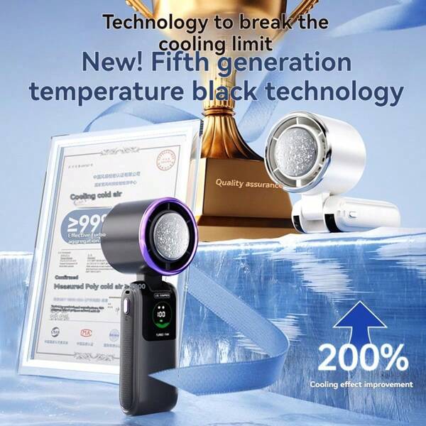 USB Rechargeable Mini Fan, 100 Speeds LED Display Handheld Fan, Semiconductor Cooling, 4000mAh Long Lasting Battery, Foldable Halter, For Office, Gift, Outdoor Travel