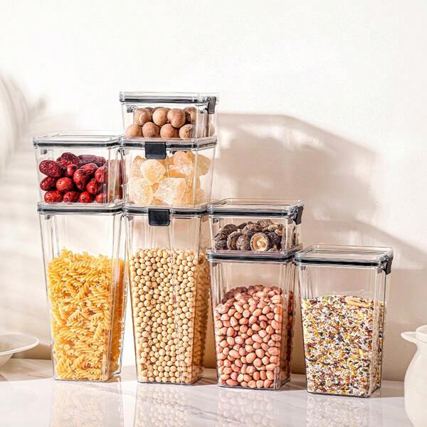 Versiegelter Behälter. Dickwandige transparente Aufbewahrungsbox. Quadratischer Snack-Aufbewahrungsbehälter. Getreide-Aufbewahrungsbehälter 530ml/800ml/1450ml/1800ml Kombinations-Set