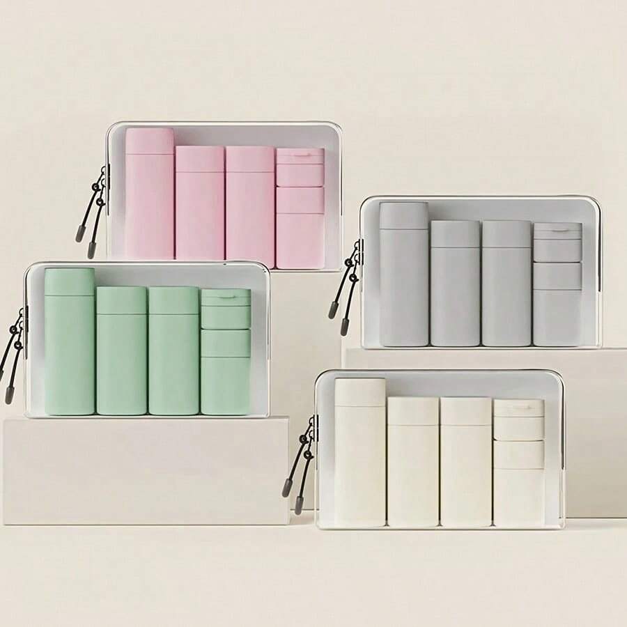 6件套旅行洗漱用品套装，包括洗发水、沐浴露、空瓶、乳液瓶、面霜罐、化妆品容器 - 彩色 - 查看 1